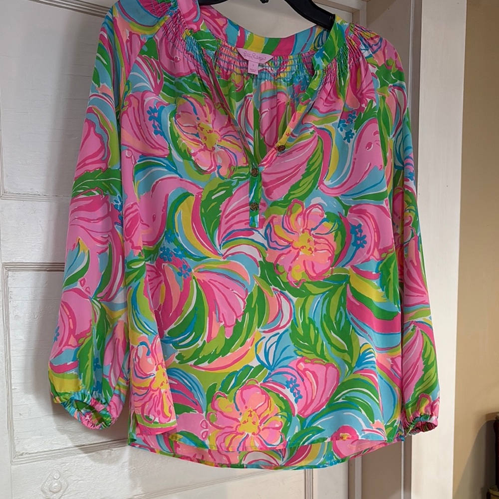 Lilly Pulitzer Pink and Green Graphic Blouse